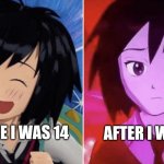 Age-Gap | AFTER I WAS 14; ME BEFORE I WAS 14 | image tagged in peni parker evolution | made w/ Imgflip meme maker