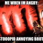 When your angry and you take it out on your brother be like: | ME WHEN IM ANGRY:; MY STOOOPID ANNOYING BROTHER | image tagged in saitama genos punch | made w/ Imgflip meme maker