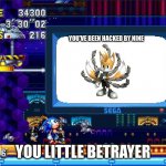 Sonic Mania Sign | YOU'VE BEEN HACKED BY NINE; YOU LITTLE BETRAYER | image tagged in sonic mania sign | made w/ Imgflip meme maker