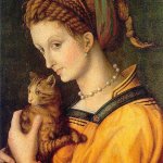 Mujer con gato pintura antigua woman with cat old paint