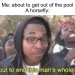 YOU GOTTA GO UNDERWATER TO GET RID OF THOSE FOOLS | Me: about to get out of the pool
A horsefly: | image tagged in im about to end this man s whole career,pool,swimming | made w/ Imgflip meme maker