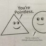Triangle shaped pizza face | You're a slice of a triangle shaped pizza face. | image tagged in you're pointless blank,pizza face,memes,tyrannosaurus rekt,oof size large,roast | made w/ Imgflip meme maker