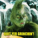 Quit your Grinchin' | QUIT YER GRINCHIN'! | image tagged in grinch | made w/ Imgflip meme maker