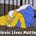 Fetal Position Homer | Slavic Lives Matter | image tagged in fetal position homer,slavic | made w/ Imgflip meme maker