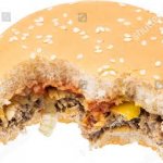 Half eaten burger with stock watermark