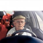 Devil old man driving meme
