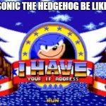 Sonic The Hedgehog Be Like | SONIC THE HEDGEHOG BE LIKE: | image tagged in i have your ip address | made w/ Imgflip meme maker