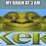 kek. | MY BRAIN AT 3 AM | image tagged in kek,brain at 3 am,iceu,who am i,shitpost,shrek | made w/ Imgflip meme maker