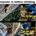 climbing meme | image tagged in rock climbing meme,sonic,template,latticeclimbing,daredevil | made w/ Imgflip meme maker