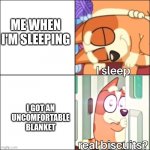 bingo | ME WHEN I'M SLEEPING; I GOT AN UNCOMFORTABLE BLANKET | image tagged in real biscuits | made w/ Imgflip meme maker