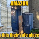 Amazon | AMAZON; Is this their safe place? | image tagged in safe place,how safe,is their safe place,fun | made w/ Imgflip meme maker