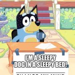 Change my Mind Bluey | I'M A SLEEPY DOG IN A SLEEPY BED! | image tagged in change my mind bluey | made w/ Imgflip meme maker
