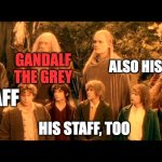 Gandalf's Staff | ALSO HIS STAFF; GANDALF THE GREY; HIS STAFF; HIS STAFF, TOO | image tagged in fellowship | made w/ Imgflip meme maker