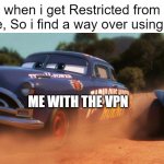 Bypassed the Blocking | Me when i get Restricted from the Website, So i find a way over using a VPN:; THE SITE BLOCKER; ME WITH THE VPN | image tagged in doc hudson passing river scott,memes,funny,relatable memes,vpn,security | made w/ Imgflip meme maker