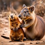 Capybara quokka hug
