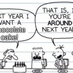 Next year I want a | chocolate cake! | image tagged in next year i want a | made w/ Imgflip meme maker