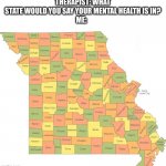 Oh the missouri, everybody wants to be my enemy! | THERAPIST: WHAT STATE WOULD YOU SAY YOUR MENTAL HEALTH IS IN?
ME: | image tagged in missouri,misery,eyeroll,funny,memes,depression | made w/ Imgflip meme maker