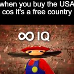 Infinite IQ Mario | when you buy the USA cos it's a free country | image tagged in infinite iq mario,freedom,usa,buy | made w/ Imgflip meme maker