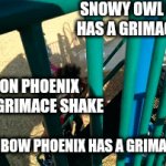 In July 17th Phoenixes drink the grimace shake and died (except for Phoenix) | SNOWY OWL PHOENIX HAS A GRIMACE SHAKE; MOON PHOENIX HAS A GRIMACE SHAKE; POV: RAINBOW PHOENIX HAS A GRIMACE SHAKE | image tagged in gifs,kids,grimace shake | made w/ Imgflip video-to-gif maker