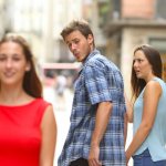 Distracted boyfriend with two girlfriends