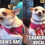 Changbin's awesome | CHANGBIN'S RAP; CHANGBIN'S VOCALS | image tagged in angry dog meme,skz,changbin,rap,vocals,angry chihuahua happy chihuahua | made w/ Imgflip meme maker