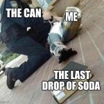 Soda moment | THE CAN; ME; THE LAST DROP OF SODA | image tagged in arrested crusader reaching for book,memes | made w/ Imgflip meme maker