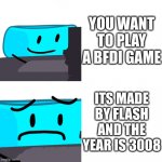 Pov: | YOU WANT TO PLAY A BFDI GAME; ITS MADE BY FLASH AND THE YEAR IS 3008 | image tagged in bracelity reaction | made w/ Imgflip meme maker