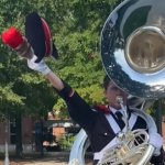 This joke is low...BRASS! | What does a sousaphone player use to brush his teeth? A TUBA toothpaste! | image tagged in ohio state sousaphone bad pun,memes,tuba | made w/ Imgflip meme maker