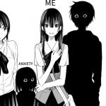 Sahara and Mi-Tan looking at Chiaki | DEPRESSION; ME; ANXIETY | image tagged in sahara and mi-tan looking at chiaki,memes,manga | made w/ Imgflip meme maker