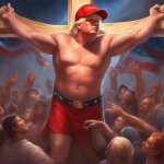 Trump crucified, and charging admission meme