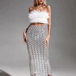 White Ostrich Feather Sequin Dress