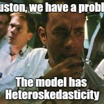 We have Heteroskedasticity | Houston, we have a problem; The model has 
Heteroskedasticity | image tagged in houston we have a problem | made w/ Imgflip meme maker
