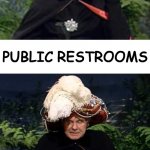 Carnac The Magnificent | PUBLIC RESTROOMS; WHAT TWO WORDS MOST INSPIRE THE PHRASE 
'AS LONG AS I'M HERE...' | image tagged in carnac the magnificent | made w/ Imgflip meme maker