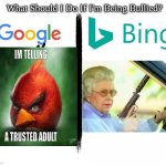 Google v. Bing | What Should I Do If I'm Being Bullied? | image tagged in google v bing | made w/ Imgflip meme maker