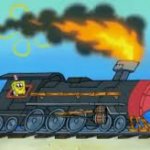SpongeBob driving the oceanic express