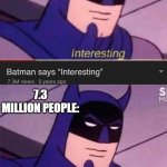 fdsf | 7.3 MILLION PEOPLE: | image tagged in batman interesting | made w/ Imgflip meme maker