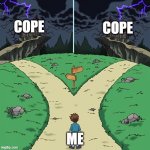 . | COPE; COPE; ME | image tagged in two castles both dark | made w/ Imgflip meme maker