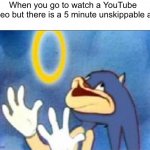 It’s the worst | When you go to watch a YouTube video but there is a 5 minute unskippable ad | image tagged in sonic derp,youtube ads | made w/ Imgflip meme maker