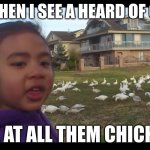 LOOK AT ALL THEM CHICKENS | ME WHEN I SEE A HEARD OF GEESE; LOOK AT ALL THEM CHICKENS! | image tagged in look at all those chickens | made w/ Imgflip meme maker