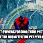 BRO ITS TRUE | PET OWNERS FORCING THEIR PET TO SNIFF THE RUG AFTER THE PET PEED ON IT | image tagged in gifs,miles morales | made w/ Imgflip video-to-gif maker