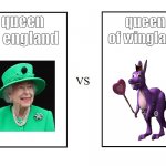 queen of wingland | queen of england; queen of wingland | image tagged in versus | made w/ Imgflip meme maker