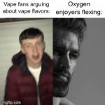 Average Vape Fan vs Average Oxygen Enjoyer | Vape fans arguing about vape flavors:; Oxygen enjoyers flexing: | image tagged in gifs,memes,dank memes,fun,average fan vs average enjoyer | made w/ Imgflip video-to-gif maker