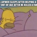 zzzzzzzzzzz | HOW A LAYWER SLEEPS AFTER HELPING A GUILTY MAN GET OUT OF JAIL AFTER HE KILLED A FAMILY OF 4 | image tagged in how i sleep homer simpson | made w/ Imgflip meme maker