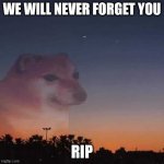 A legend has fallen... | WE WILL NEVER FORGET YOU; RIP | image tagged in cheems,rest in peace,memes,sad but true,goodbye,dogs | made w/ Imgflip meme maker