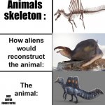 How aliens would reconstruct spinosaures | Animals skeleton :; MAY DIFFER FROM YOU'RE OPINION | image tagged in how aliens would reconstruct the animal | made w/ Imgflip meme maker