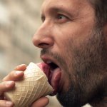 Man eating ice cream cone JPP