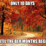 Only 10 days until the Ber months begin | ONLY 10 DAYS; UNTIL THE BER MONTHS BEGIN. | image tagged in road in autumn | made w/ Imgflip meme maker