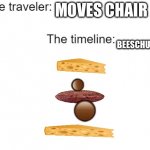 Time Traveler | MOVES CHAIR; BEESCHURGER; 🟤; 🟤 | image tagged in time traveler | made w/ Imgflip meme maker