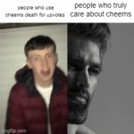 Rest in peace my friend | people who use cheems death for upvotes; people who truly care about cheems | image tagged in gifs,buff doge vs cheems | made w/ Imgflip video-to-gif maker