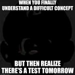 Ai made this. | WHEN YOU FINALLY UNDERSTAND A DIFFICULT CONCEPT; BUT THEN REALIZE THERE'S A TEST TOMORROW | image tagged in cursed black mario 2 | made w/ Imgflip meme maker